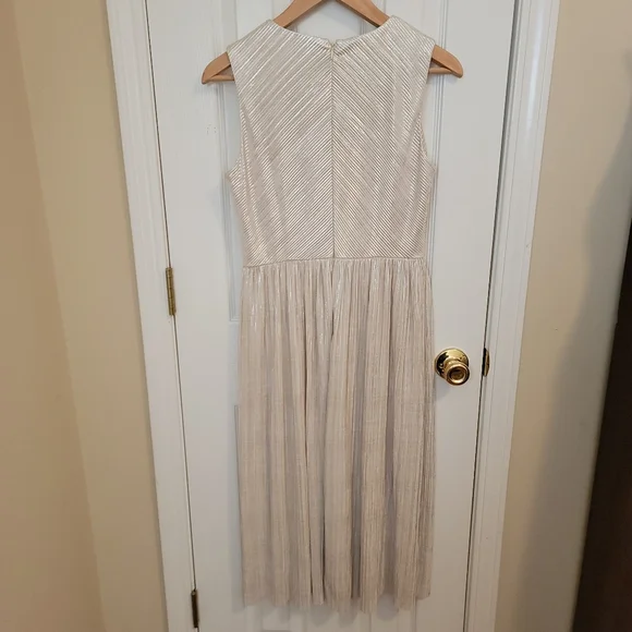 Ivy & Blu Ivory and Silver Metallic V Neck Dress Size 4 - Picture 2 of 5